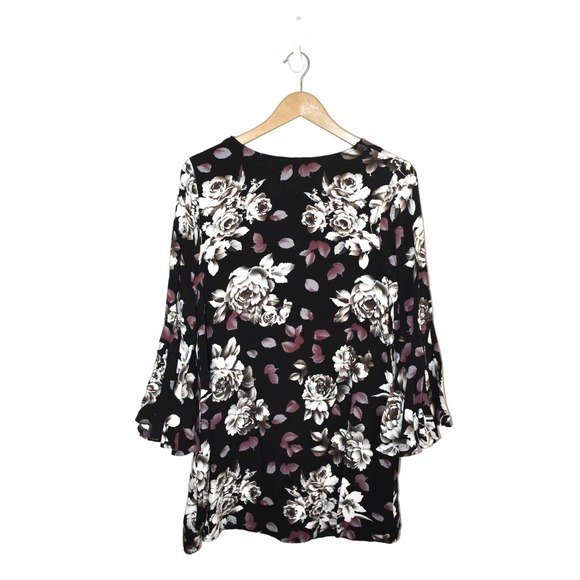 ⭐️ Entro Black Floral Dress With Fan Sleeves Size S - Picture 2 of 5